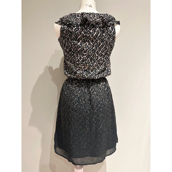 Leopard Print Dress Womens Size XS Ruffle Neckline Elastic Waist - Picture 2 of 8